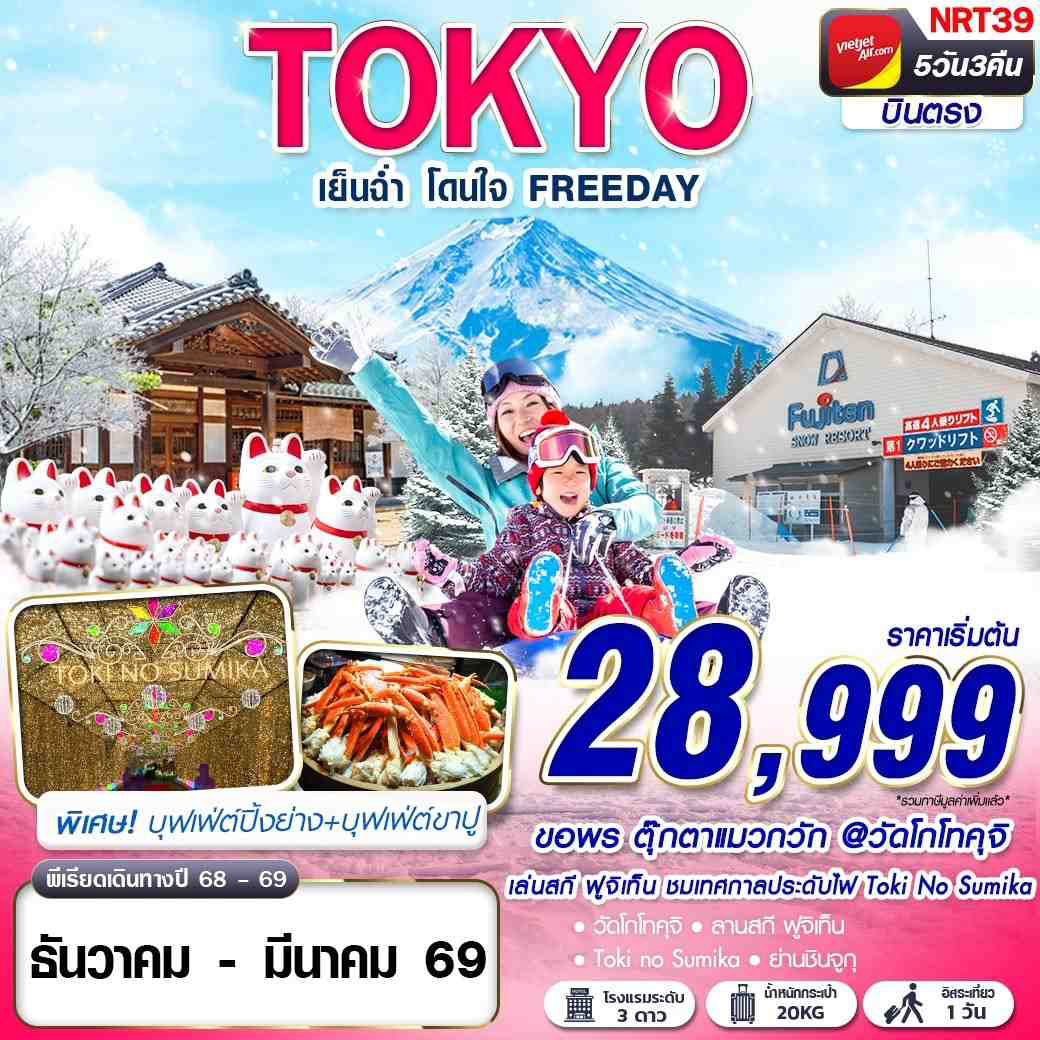 ทัวร์ญี่ปุ่น TOKYO WINTER เย็นฉ่ำ โดนใจ (ฟรีเดย์)  5คืน 3วัน (VZ)