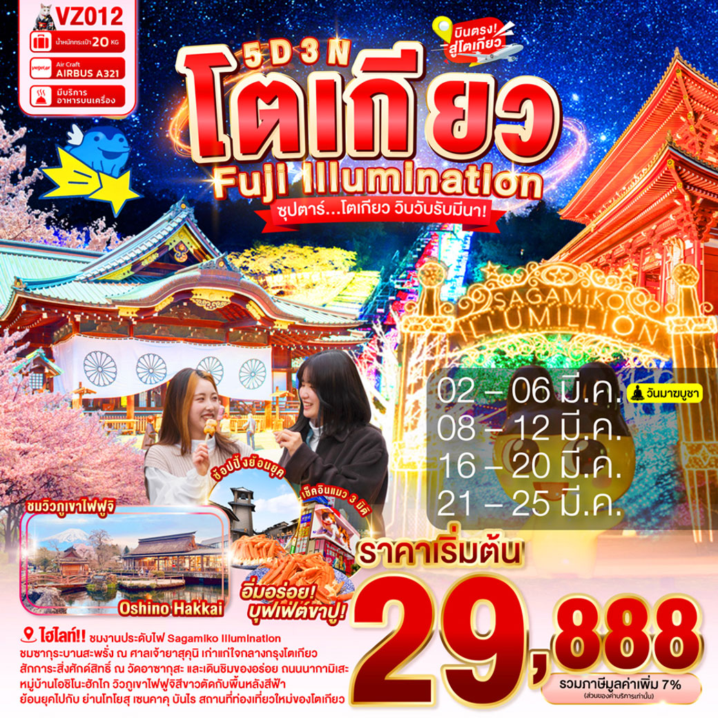 ทัวร์ญี่ปุ่น TOKYO FUJI ILLUMINATION 5วัน 3คืน (VZ)