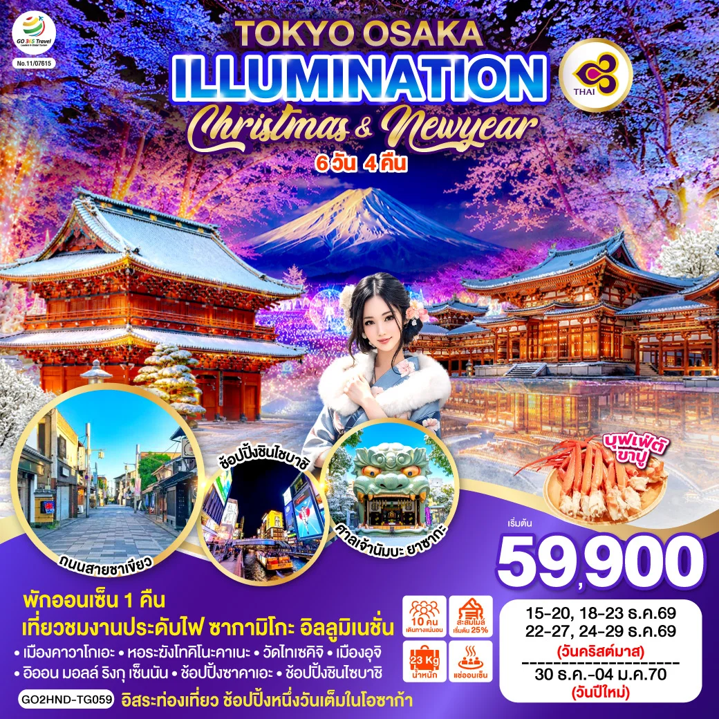 ทัวร์ญี่ปุ่น TOKYO OSAKA ILLUMINATION CHRISTMAS & NEW YEAR 6วัน 4คืน (TG)